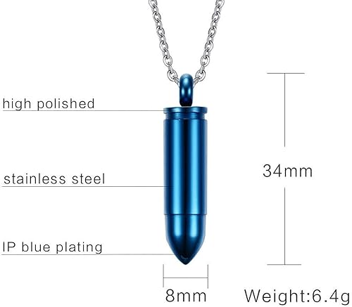 Miniatura 2 de Collar con colgante de urna de bala pulida de acero inoxidable, joyería de cremación de recuerdo de cenizas conmemorativas, Acero inoxidable, No es