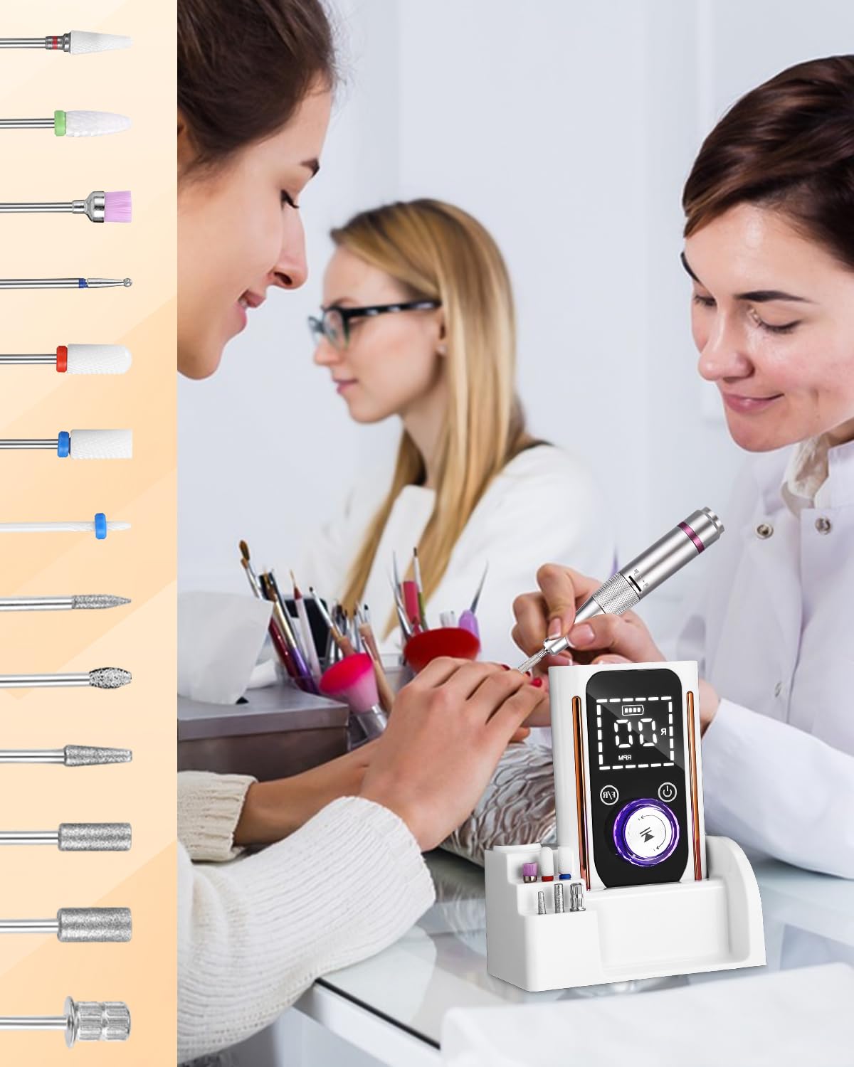 PERMUST Fresa per Unghie Professionale,45000 Giri Lima Elettrica per Unghie | 13 In 1 Frese per Unghie Senze Fili con Display Lcd, Nail Drill, Manicure Elettrico per Unghie Acriliche Gel, Pedicure