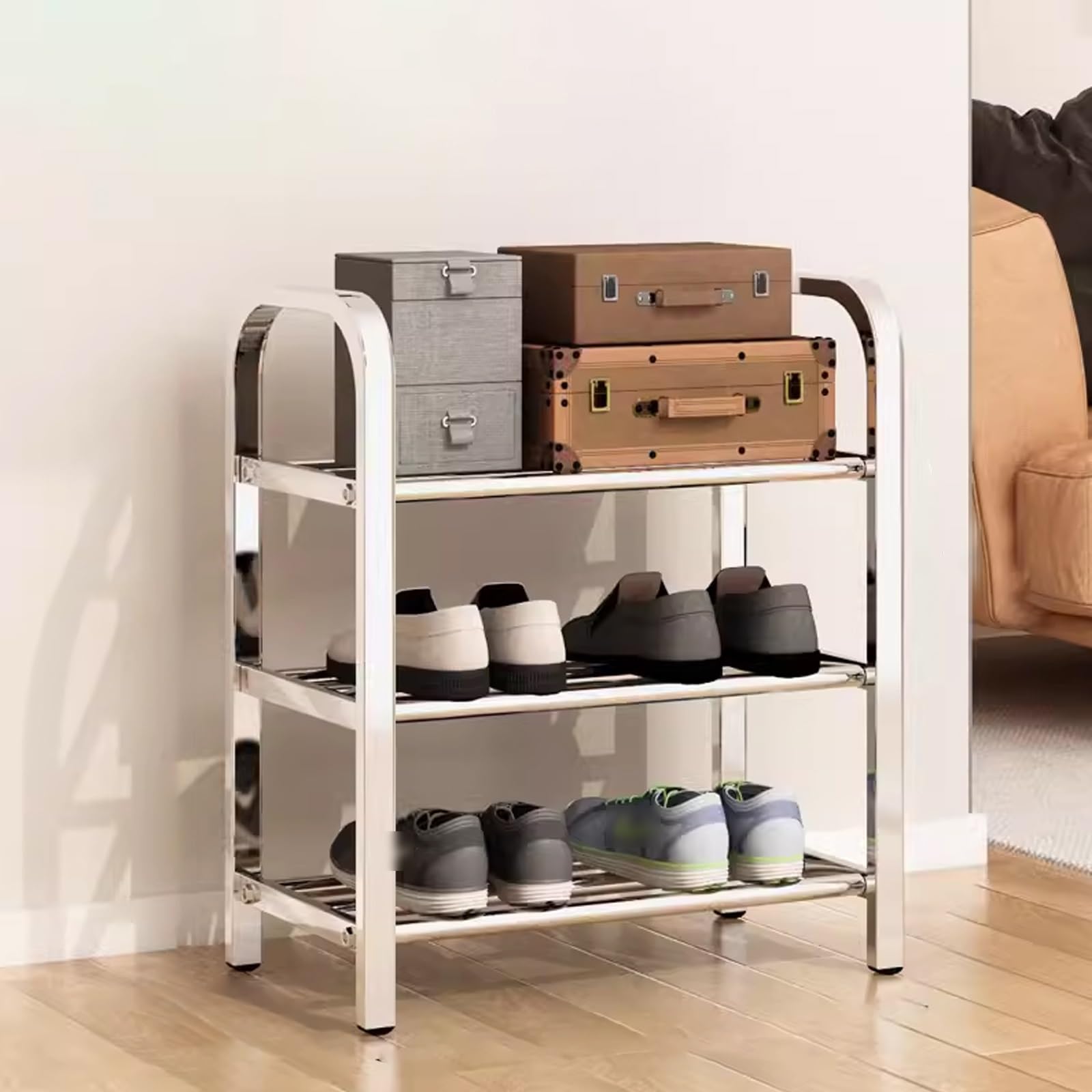 Schuhregal Schmal Metall Verdicktes Stahlrohr Stabiles und Langlebiges Starke Tragfähigkeit, Nicht leicht zu verformen Mehrschichtige Lagerung für Flur Schlafzimmer | Strong bearing capacity, not easy to deform Shoe Stand Vertical for Living Room(40*23*54