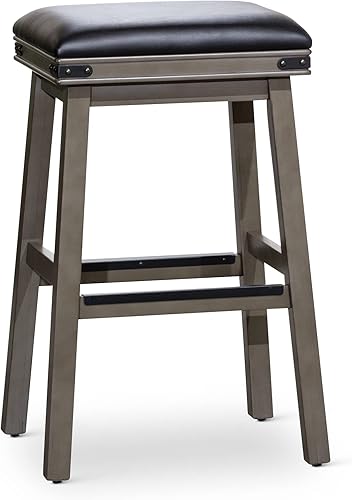 Miniatura 12 de DTY Indoor Living Cortez Taburete de cuero regenerado, acabado espresso, altura de barra de 30 pulgadas, asiento de cuero negro Acabado Espresso /