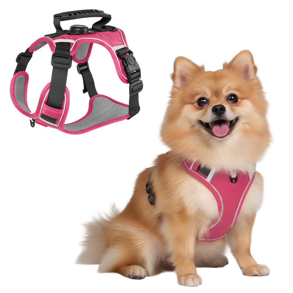 Dog Harness, Reflective Pet Harness with GPS Tracker Pocket & Soft Handle, Breathable & Adjustable Pet Vest for Small-Medium Dogs