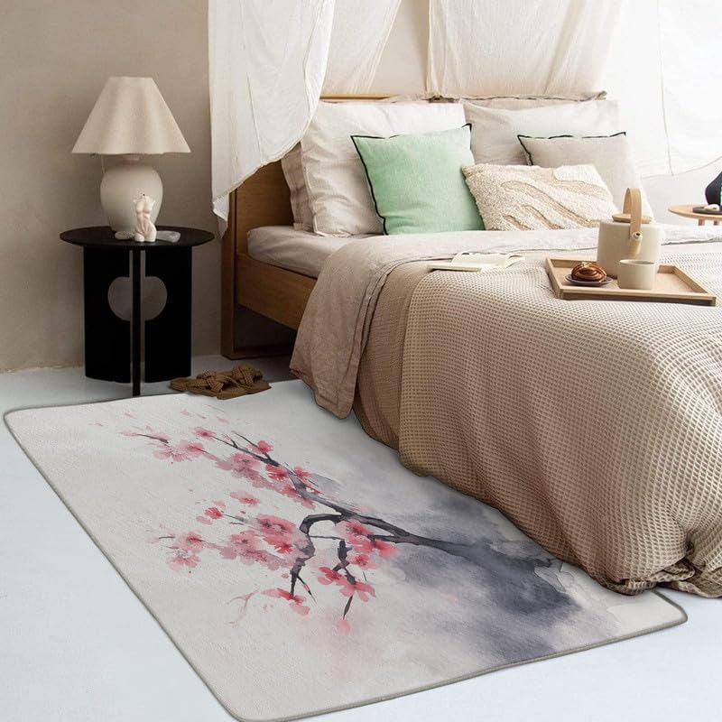 Miniatura 10 de Alfombras lavables para sala de estar, dormitorio, alfombra en flor de cerezo y decoración del hogar, alfombra de área rosa Sakura de 6 x 9 pies,