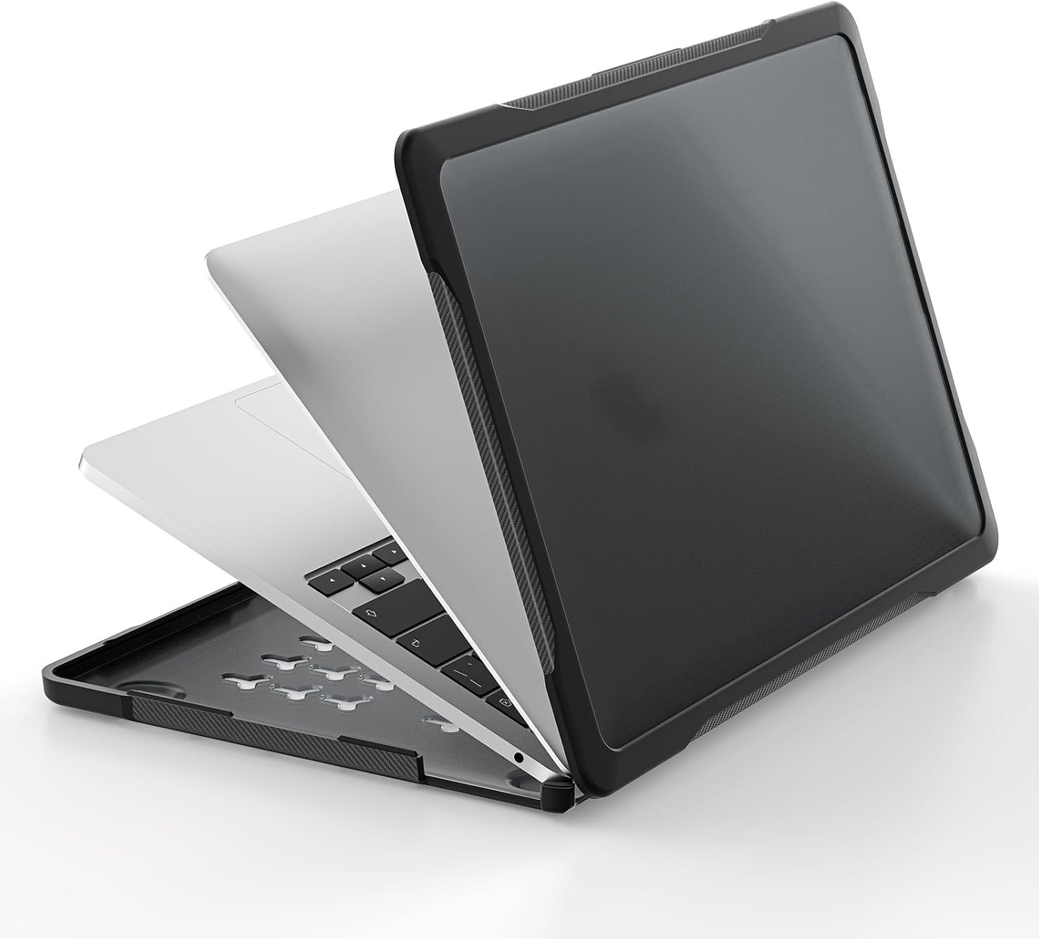 Batianda 4-in-1 Ultimate Case for MacBook Pro 13 inch 2022 2020 Model A2338 M2 M1 Chip A2251 - Matte Translucent Rugged Armor Shell with Carbon Fiber Texture Shockproof Bumper - Anti-Fingerprint Black - Image 4