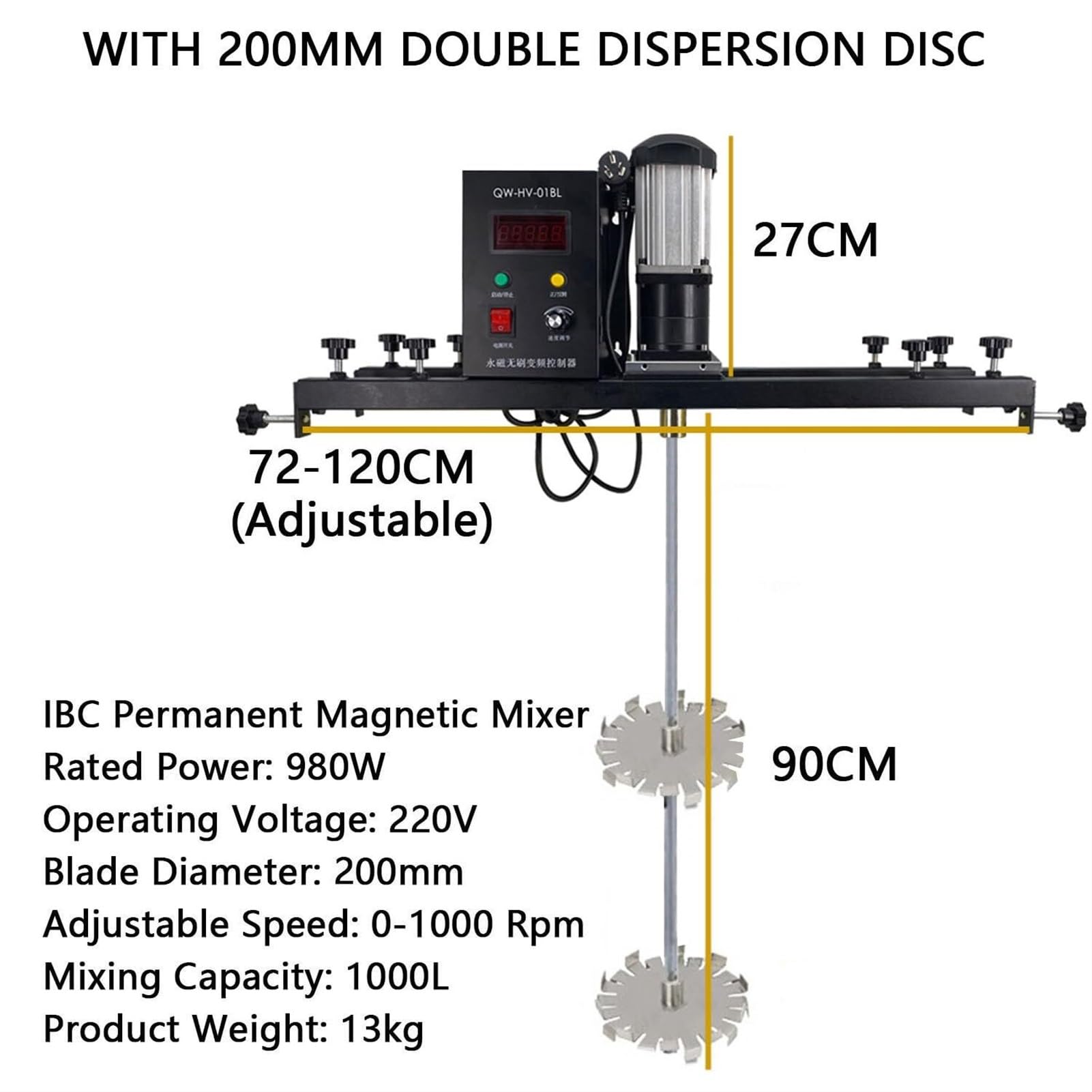 Agitador de aire IBC, mezclador de pintura de pie, máquina agitadora de pintura, máquina mezcladora de tanque eléctrico, ajuste de velocidad de 0-1000 Rpm, for tintes químicos de tinta líquida viscosa