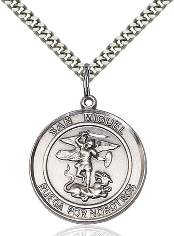 Bonyak Jewelry San Miguel Arcangel Hand-Crafted Round Medal Pendant in Sterling Silver