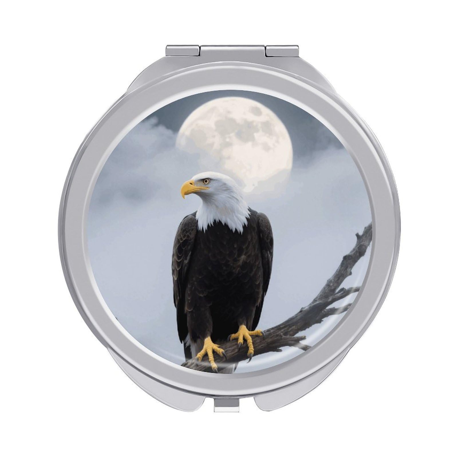 FodPand Compact Hand Mirror with 1x/2x Magnifying Round Travel Makeup Mirror Mini Foldable Eagle Full Moon Cosmetic Mirrors Travel Essentials Gift for Women Girl Portable for Pocket Purse -Silver