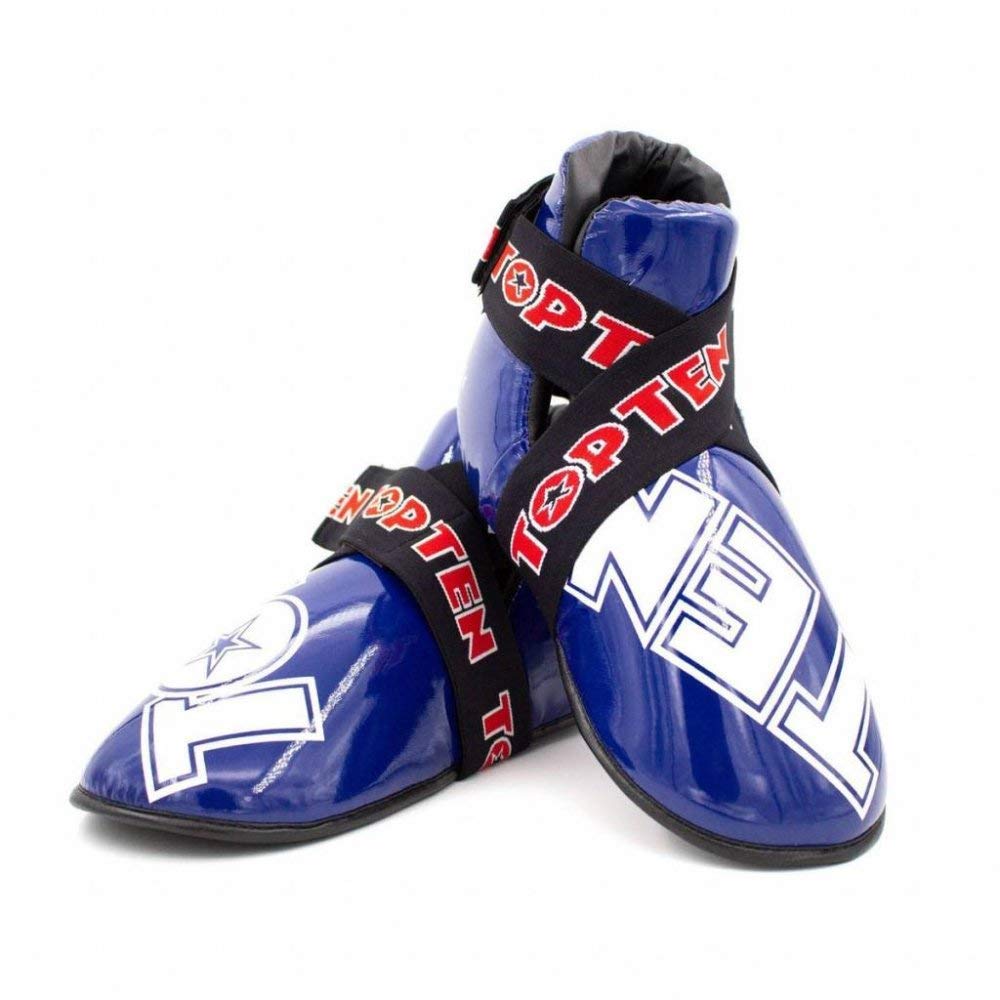 Top Ten WAKO Competition Approved Blue Glossy Point Sparring Boots (Medium)