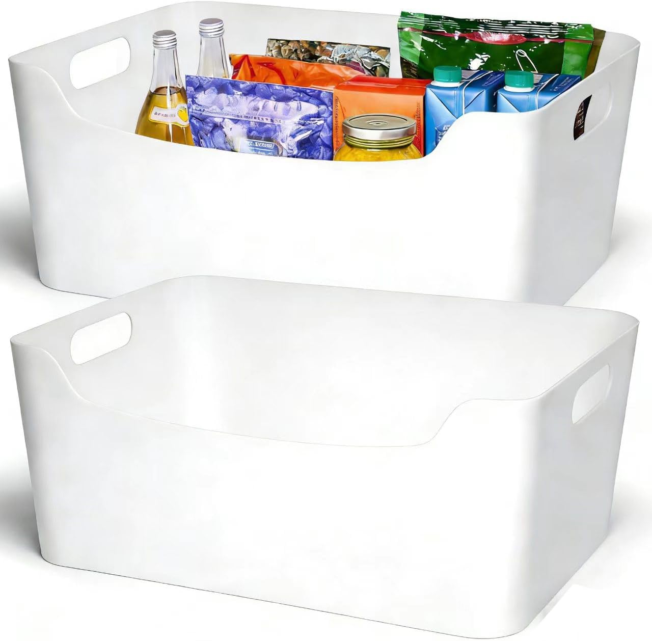 4 Pack Large White Plastic Storage Bins with Handles, 13.7" x 10.2" x 5.7" Stackable Organizer Containers, Heavy Duty Pantry Bins for Kitchen Cabinet, Closet, Bathroom, Office, Laundry, Dorm Room