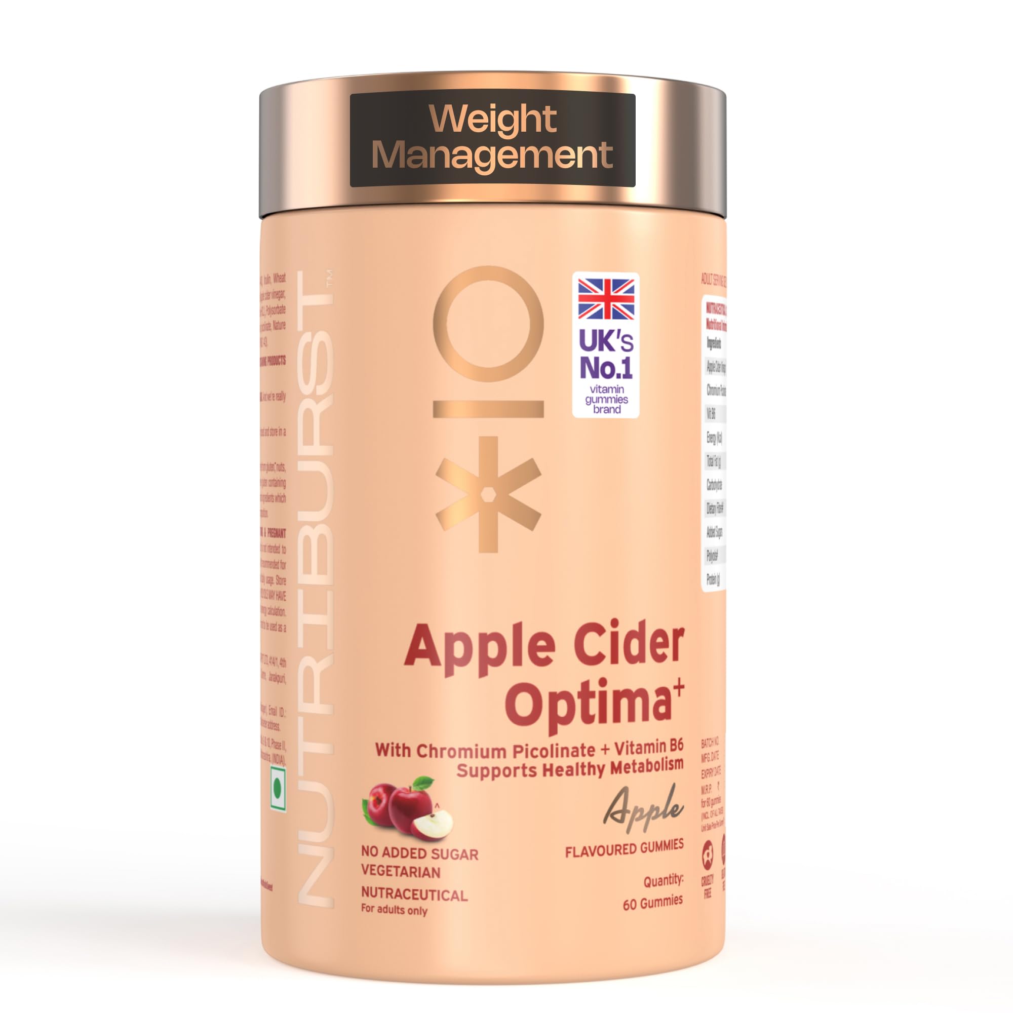 - Apple Cider Vinegar 500mg ACV Gummies For Healthy Metabolism | Gut Health & Digestion | Chromium Picolinate Vitamin B6 | Immune Support & Natural Detox | 60 Gummy