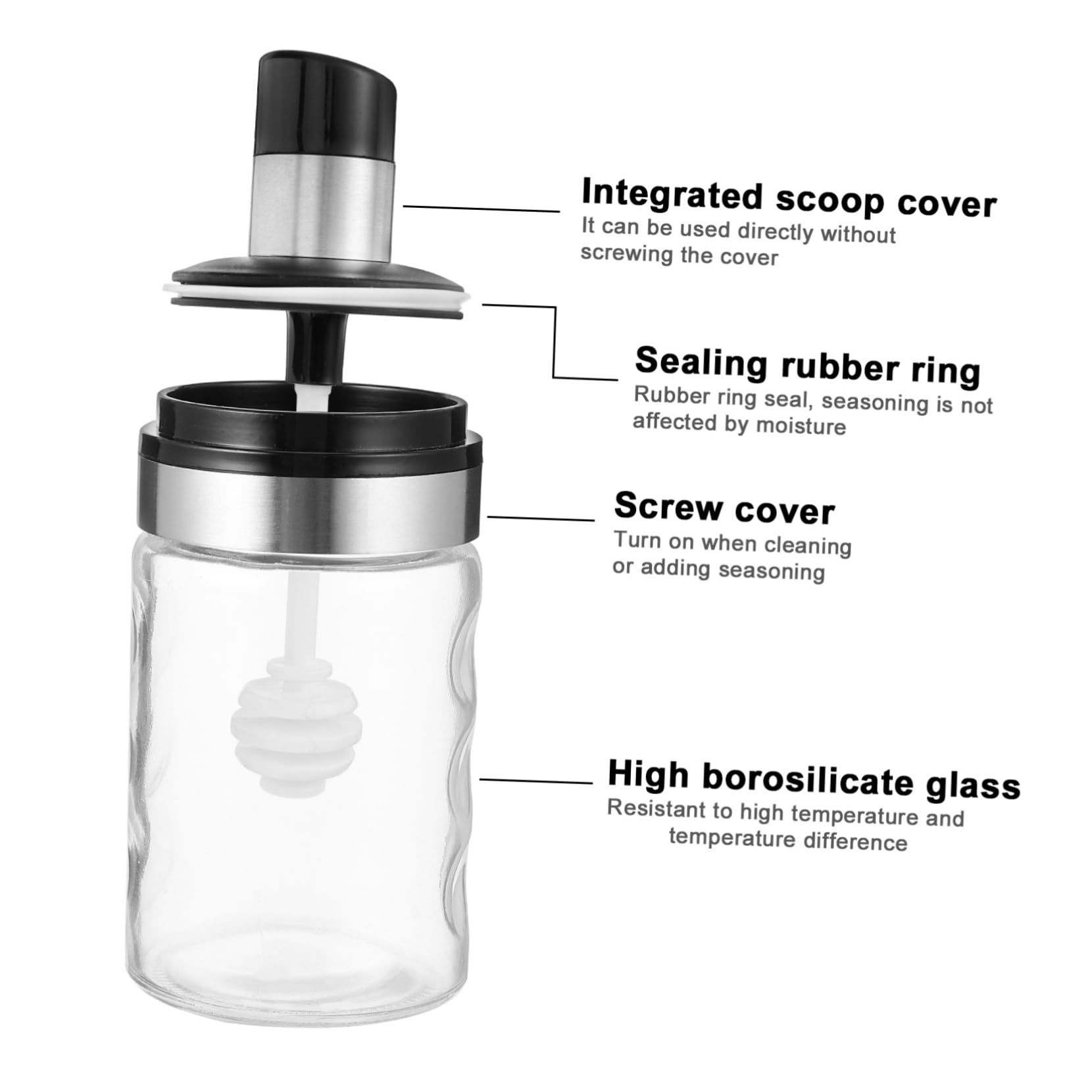 BRIGHTFUFU 1pc Black Stainless Steel Glass Condiment Bottle Bee Shape Seasoning Shaker Solid Seasoning Box Storage Jar Slanted Lid for Easy Use