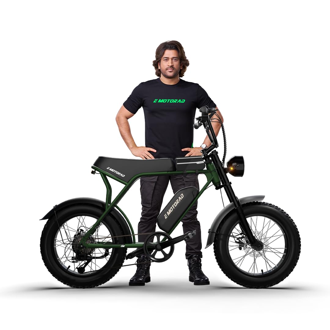 EMotorad Ranger Electric Cycle, 250W Motor, 20-inch Fat Tyres, Front Suspension, Aluminium Frame, Front & Rear LED Lights (Ranger, Moss Green)