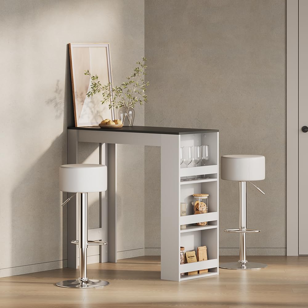 Livinity Tavolo da bar Regusa, Bianco/antracite, 45 x 110 cm