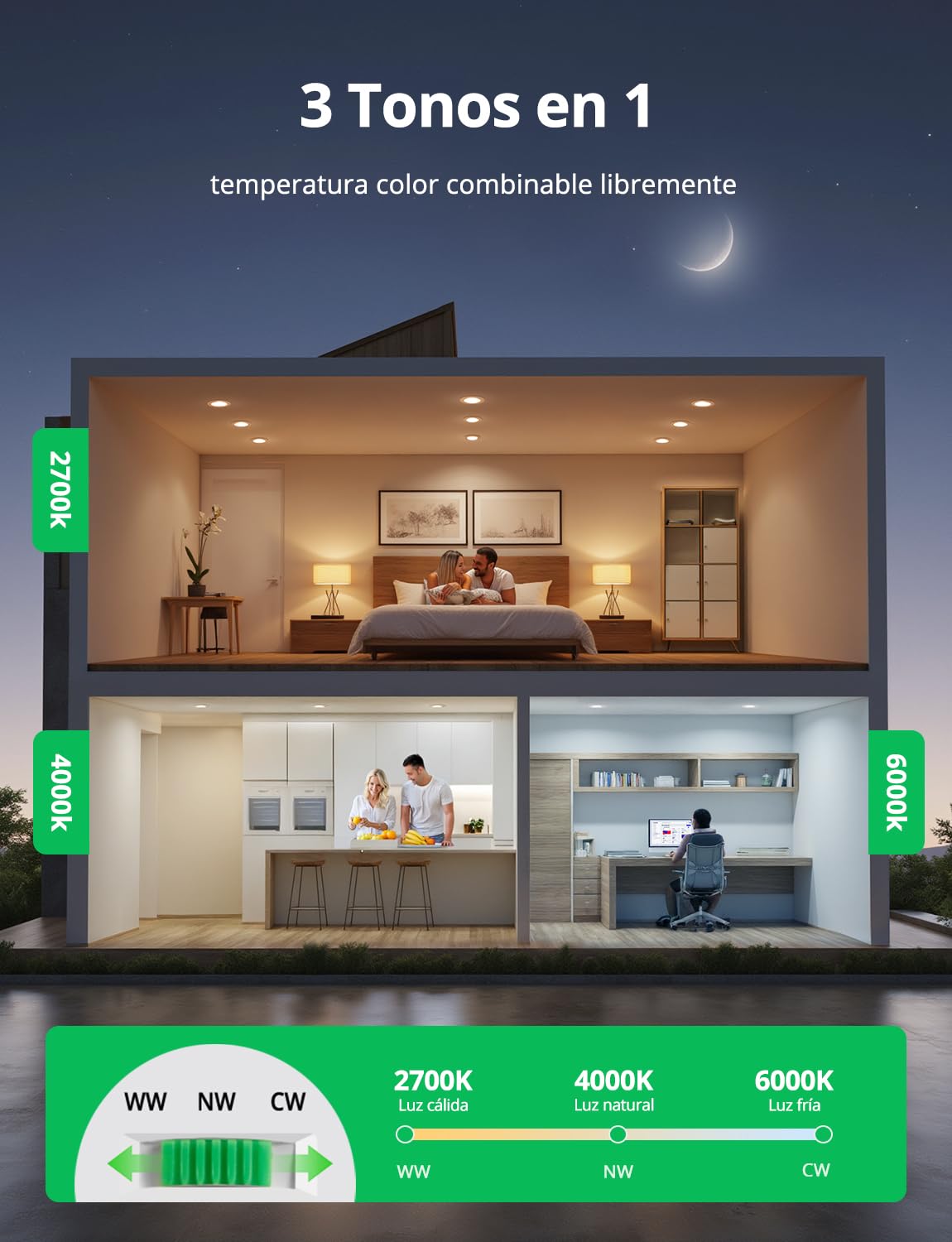 Bojim Focos LED Interior Techo Empotrable 4W, Downlight LED Techo Empotrable 220V-230V, Corte 55mm - 68mm IP44, Ojos de Buey para Cocina Baño Habitación, Luz Cálida Neutra Fría, 10 Pack