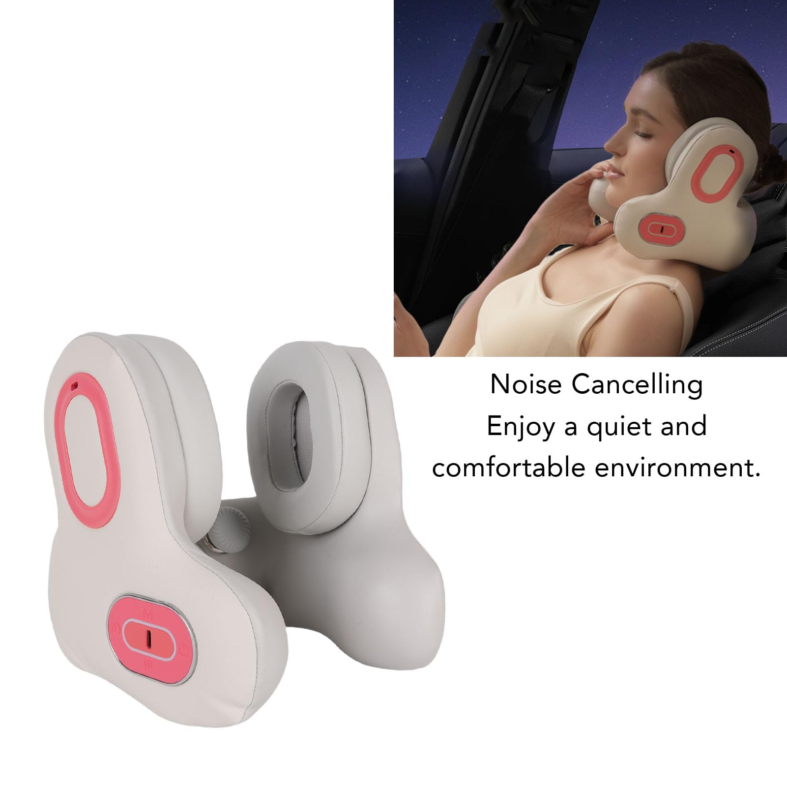 banapoy Reise-Nacken Kissen mit Bluetooth-Headset, Memory-Schaum-Flugzeug Kissen U-Form Reise Musik Headset mit Geräusch Unterdrückung, Heiz Funktion, für Flug, Auto, Büro