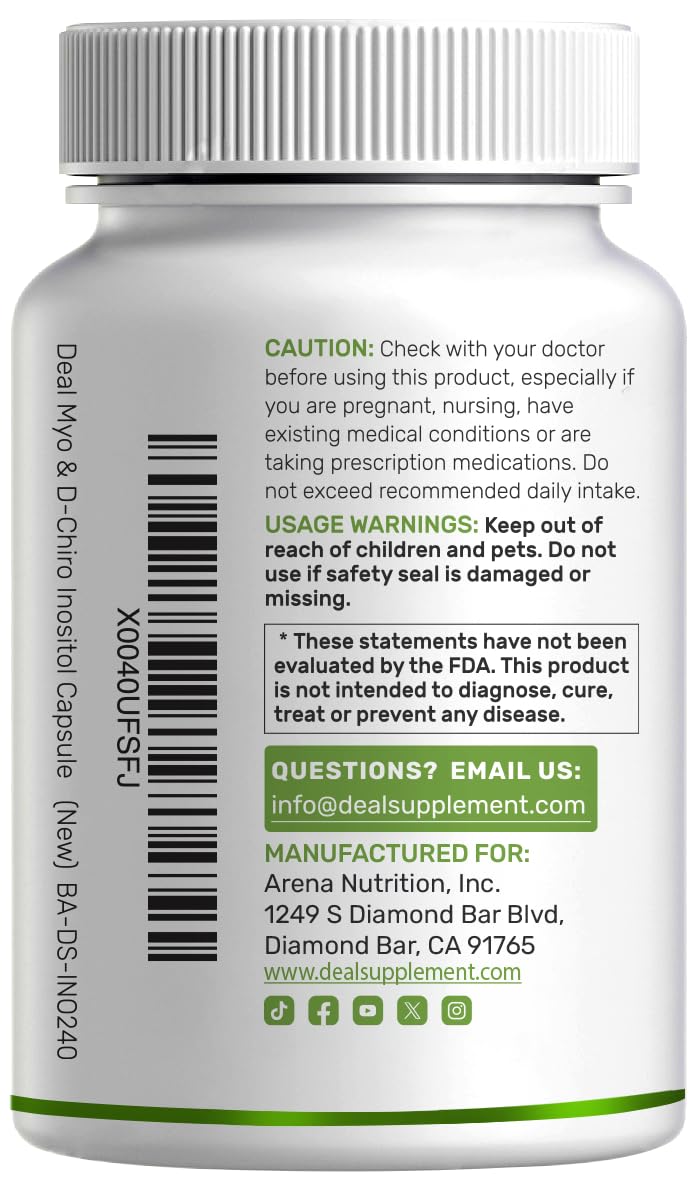 Myo-Inositol & D-Chiro Inositol Supplement for Women (40:1) | 2,050mg Per Serving | 240 Veggie Capsules | with Folate, Vitamin D3 & Vitex | Hormonal Balance & Cycle Support | Non-GMO — Amazon image 7
