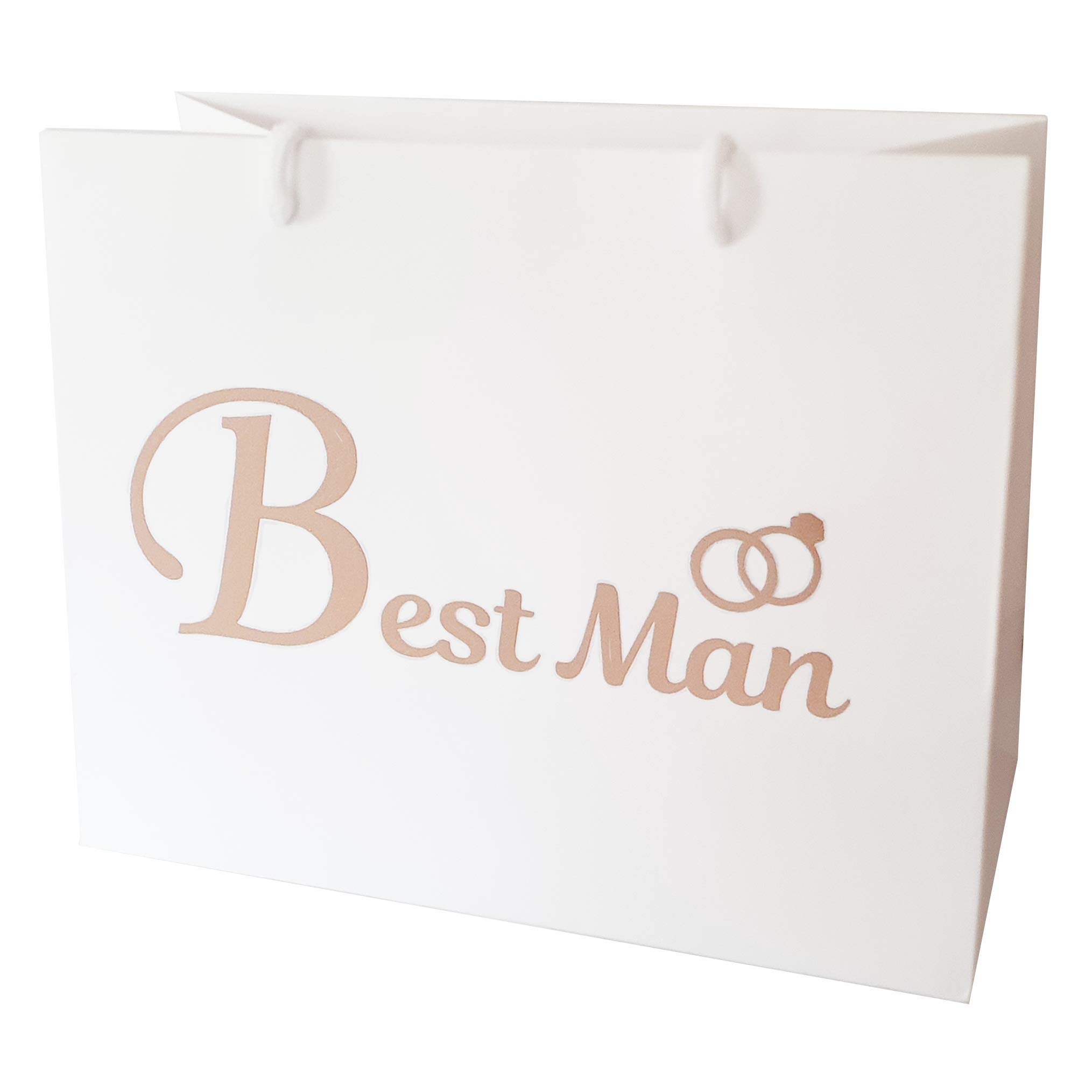 Medium Wedding Gift Bags - White and Copper Gold Gift Bag with Rope Handles and Tissue Paper - Favours (Best Man)