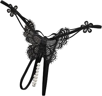 Sexy Butterfly Thongs for Women with Pearls, T-Back G-String Low Rise Briefs Underwear Panties for Sex Naughty