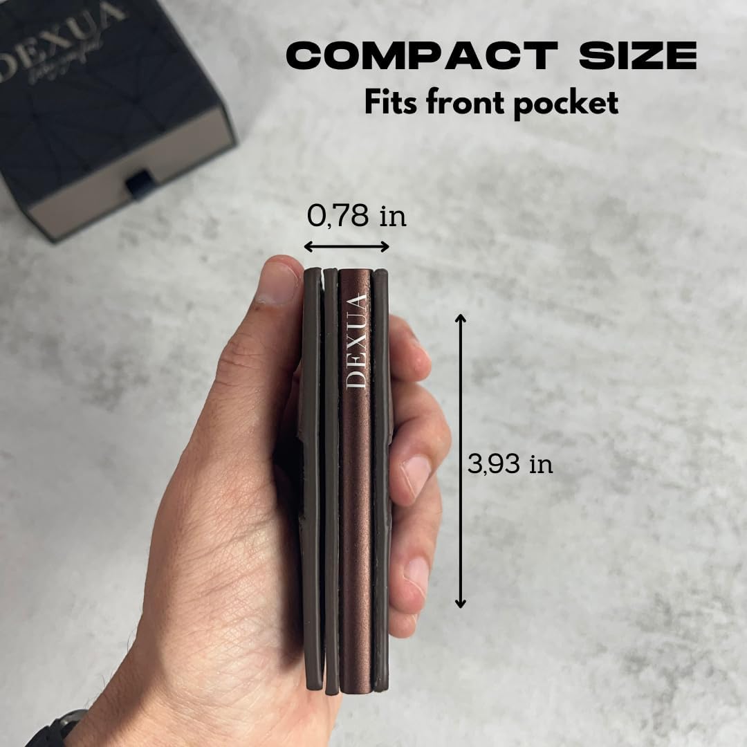 Mens Wallet, Geniune Leather Slim Wallet, RFID Blocking Pop-Up Card Holder, Total 9 Cards Capacity, Cash Slot, Magnetic Closure, Gift Ready
