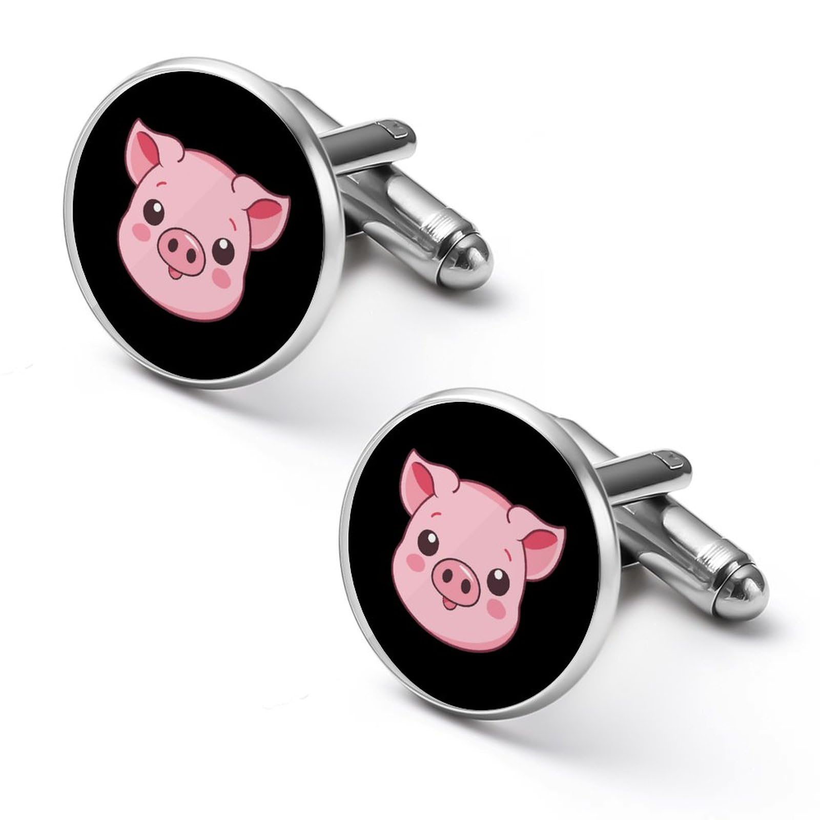 Generic Gemelos personalizados con cara de cerdito para hombre, clásico, negocios, boda, camisa, gemelos, regalo de 0.7 pulgadas y 0.8 pulgadas