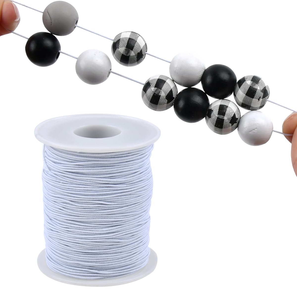 BATINO 1mm x 100m/328ft Elastic String for Bracelets Elastics Cord Beading Cord, Beading Thread for Jewellery Making Stretchy String Elastic for Bracelet Thread Rope Cord for Necklace Craft (White)