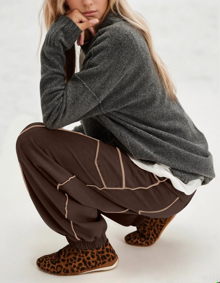 Barrel Sweatpants Women Baggy Drawstring High Waisted Lounge Pants Color Block Jogger Pant Athletic Pant with Pockets - Image 4