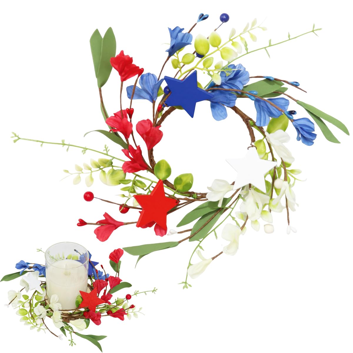 Couronne de fleurs artificielles rouge bleu blanc pour bougeoir floral de table