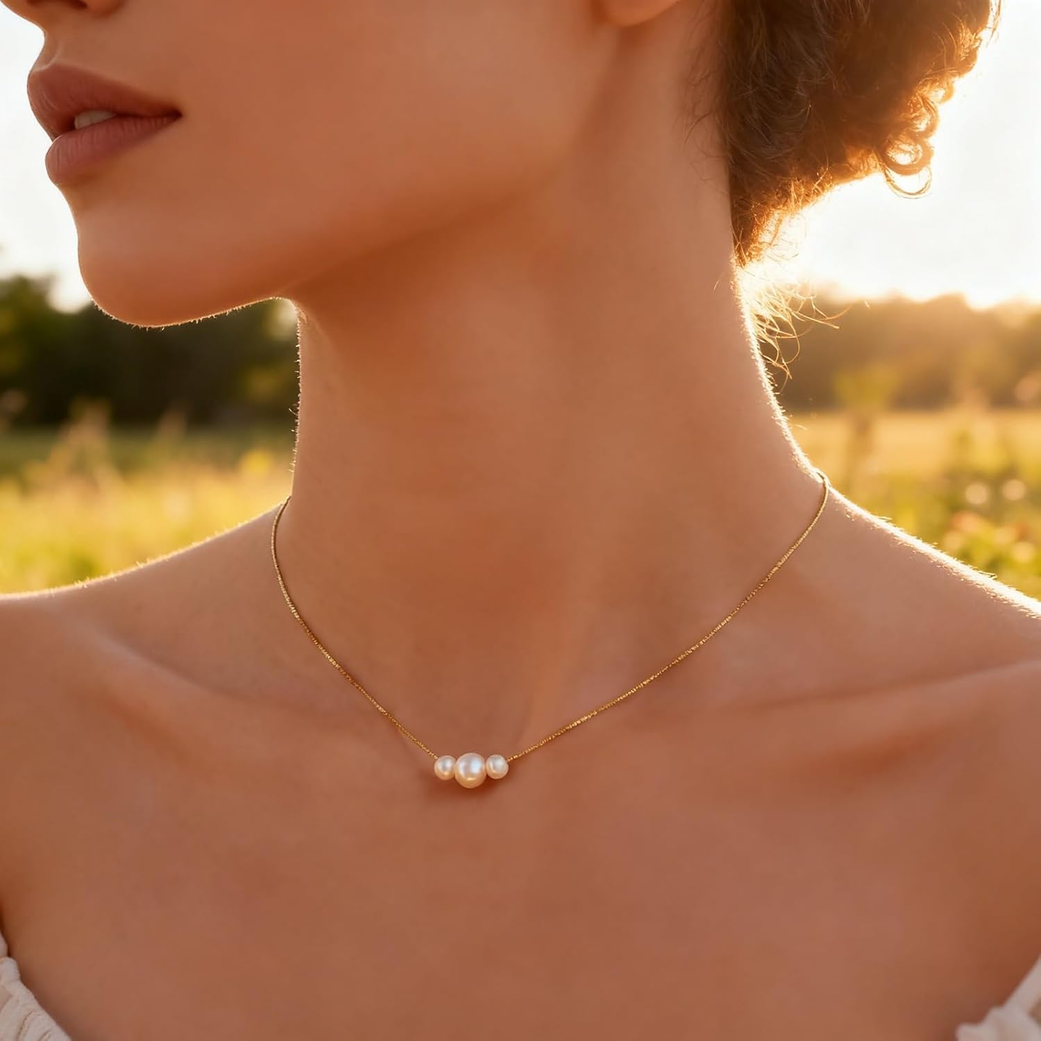 14K Gold Plated Freshwater Pearl Necklace for Women,Trendy Minimalist Single Strand Pearl Choker,Ideal Birthday Gift - Image 3