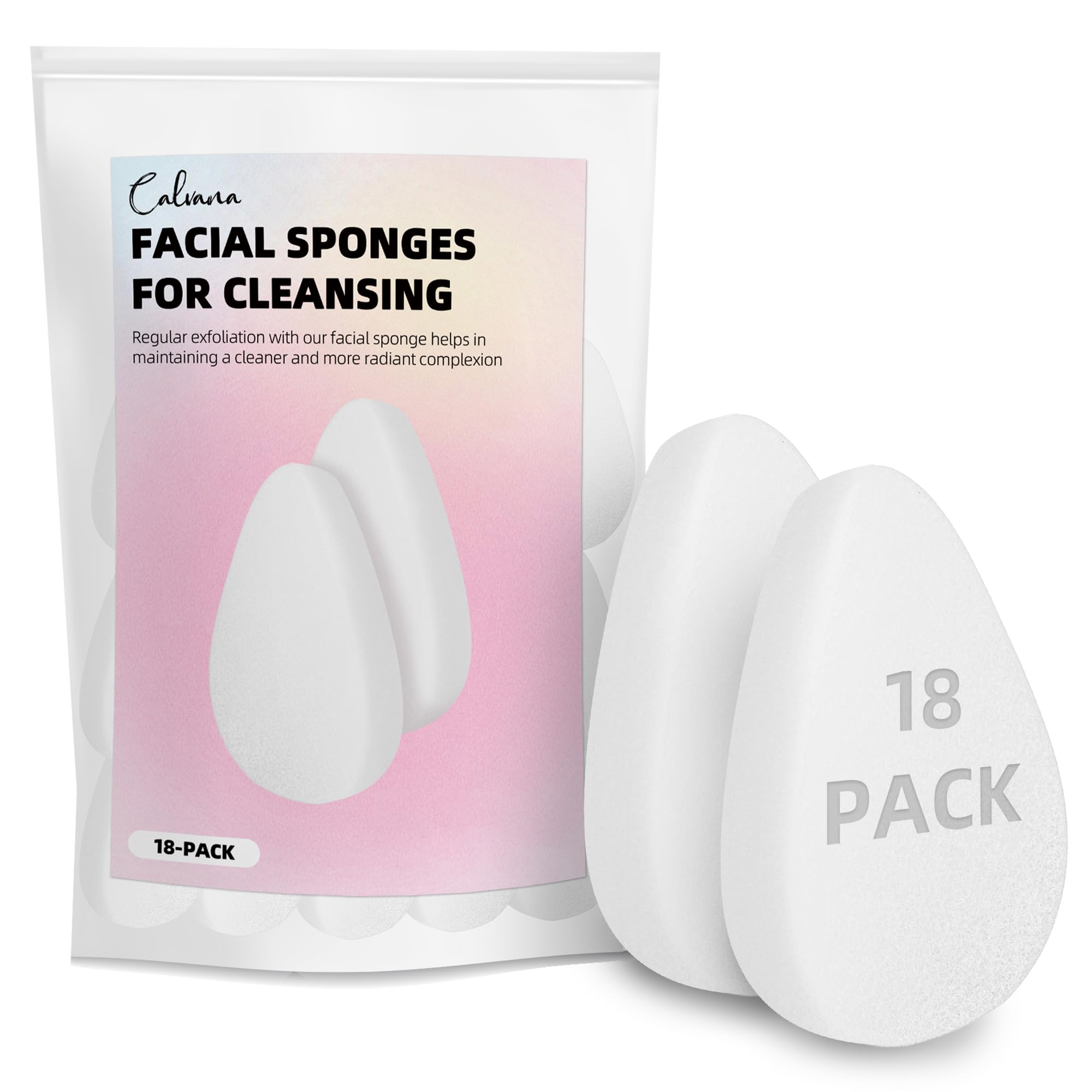 (18-Pack) Calvana Gentle Spongelle Facial Sponges for Cleansing, Face Scrubber Exfoliator, Skin Exfoliating Pads, for Women Makeup, Washing Face, Suitable for Oily to Combination Skin, Reusable