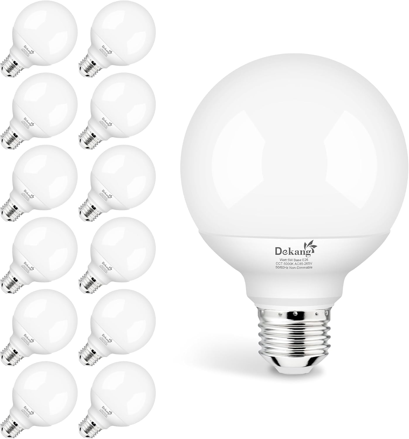 12-Pack G25 LED Globe Light Bulbs for Bathroom 5000K Daylight White, E26 Base Vanity Light Bulbs 60W Incandescent Equivalent, 5W Round Light Bulb, 500LM, CRI 85+, Non-dimmable
