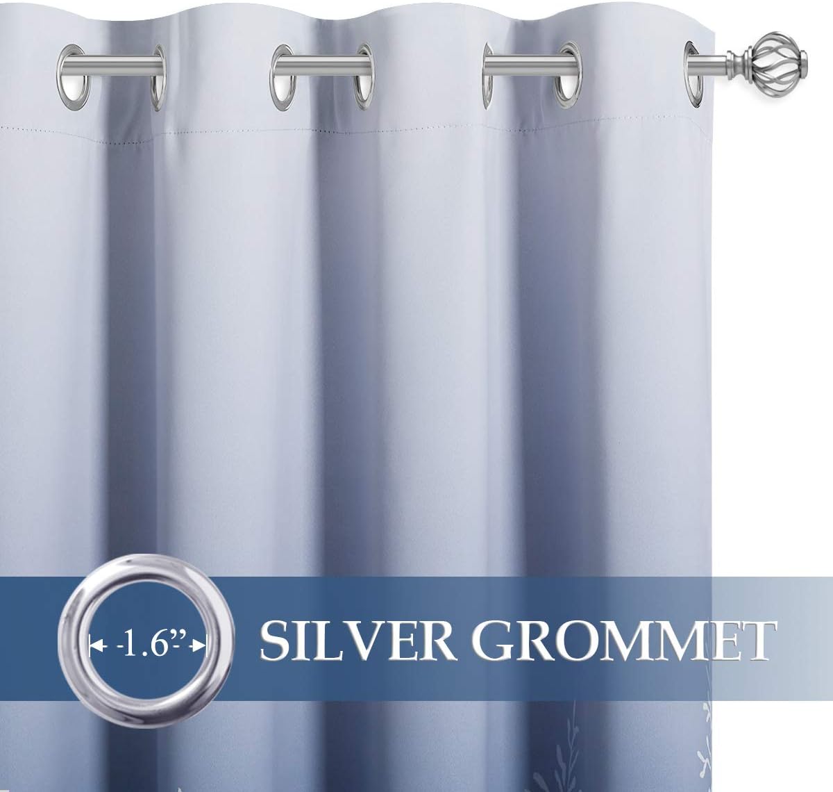 RYB HOME Blackout Curtains for Bedroom - Omber Curtains for Living Room Sunlight Block Noise Reduce Energy Efficiency Room Darkening Curtains Summer Window Decor, White and Navy, 52 x 84 inch, 2 Pcs