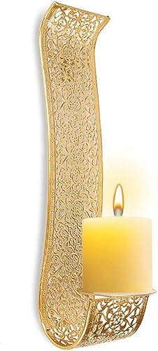 Candelabro de pared con solución de estanterías, hueco dorado, tallado exquisitos detalles, portavelas de pared de metal para sala de estar,