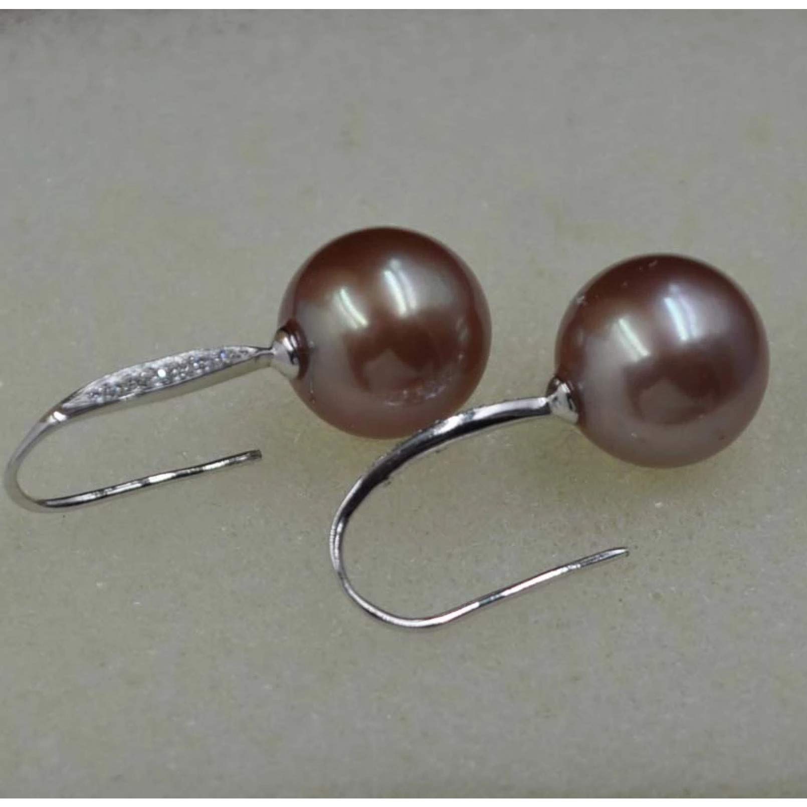 BAJIE Ohrring 12Mm Runde Purpur Perle Sterling Silber Anhänger Ohrringe