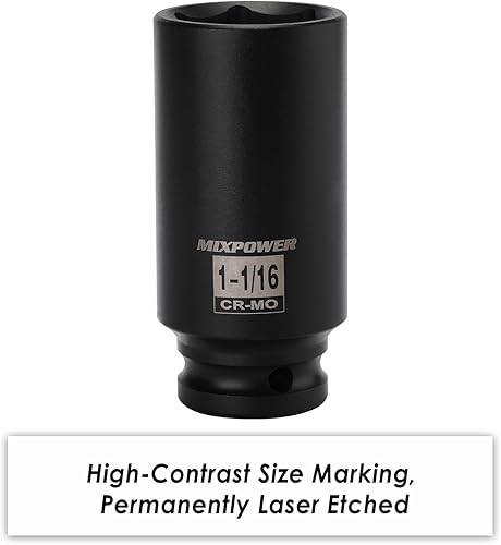 Miniatura 149 de MIXPOWER Enchufe de impacto profundo de 1/2", CR-MO, 1.417 in, métrico, 6 puntos, tuerca de eje de grado de impacto para una fácil extracción