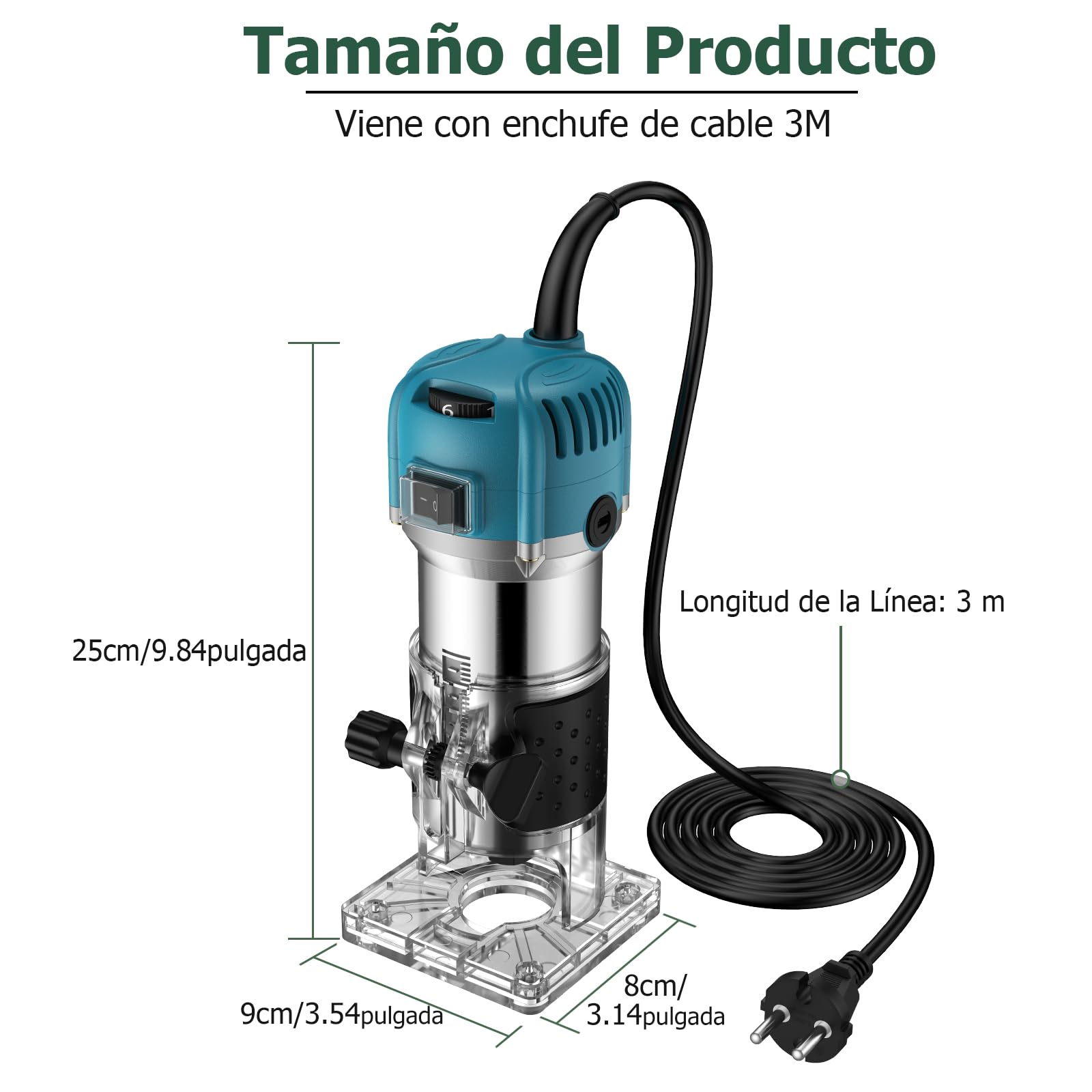 JiGiU Fresadora de Madera 800W Rebajadora Eléctrica 6.35mm(1/4 pulgada) 30000r/min con Función de Control de Velocidad para Ranurado Rectificadora con 15piezas Fresas