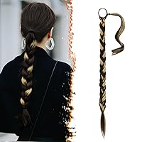 Vista 153 de BARSDAR Extensión de Cola de Caballo Trenzada de 30 Pulgadas de Largo - Extensiones de Cabello de Cola de Caballo Trenzada Rubia Recta Envolvente