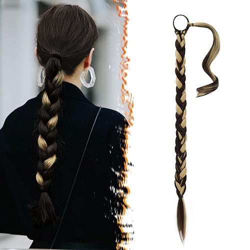 Miniatura 82 de BARSDAR 30 Inch Long Braided Ponytail Extension with Hair Tie - Straight Sleek Wrap Around Brown Braided Ponytail Hair Extensions - Synthetic Pony