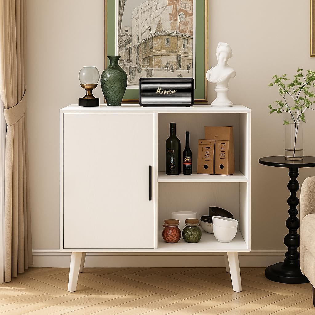 aiwo Modern Wine Cabinet & Kitchen Island with Storage Buffet Cabinet with Drawers & Coffee Station Wood Legs & Anti-Toppling Design Multipurpose Sideboard for Dining Room & Living Room Easy Assembly