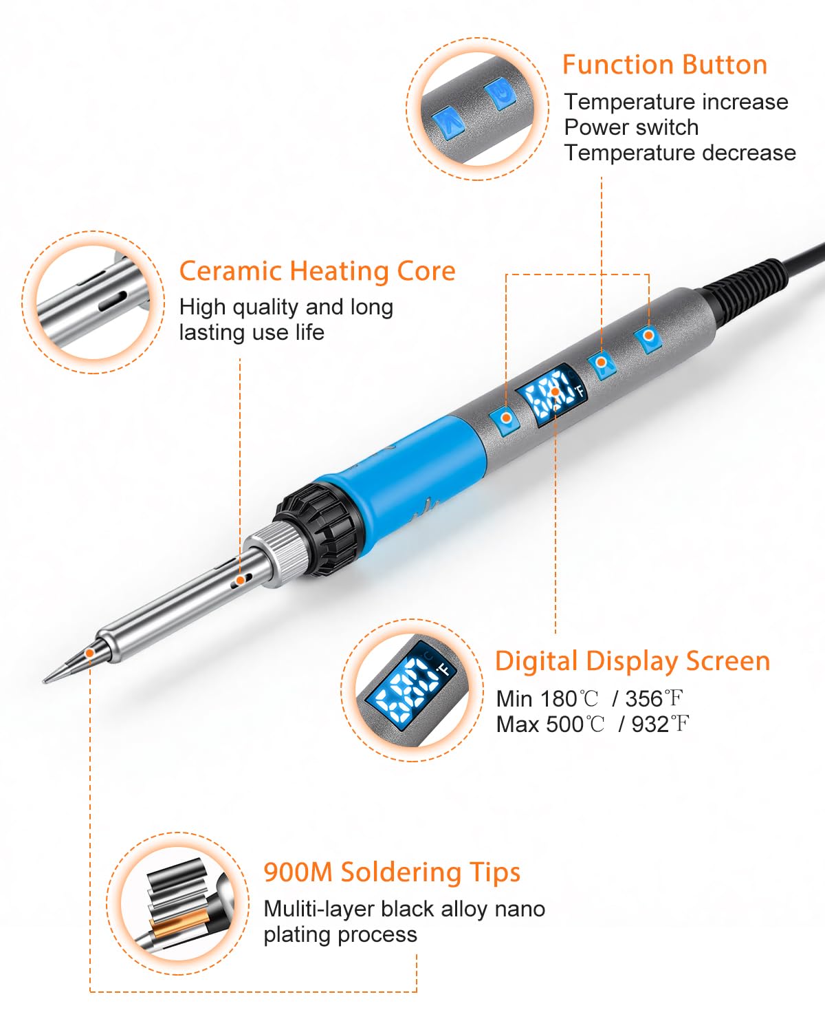 Kit per saldatore, 100 W ad alta potenza LCD digitale per saldatore, strumento di saldatura a riscaldamento rapido con lente d'ingrandimento e mani d'aiuto, punte di ferro, filo di saldatura, pinzetta