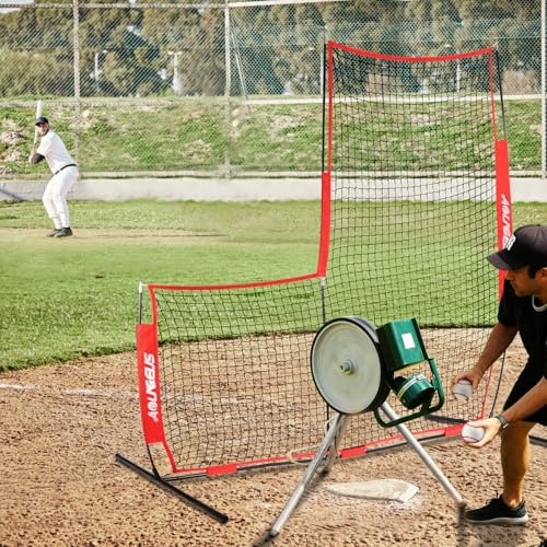 AOLIGEIJS Baseball & Softball Portable Practice Batting Screen, 7-FT L-Screen Pitching Net for Pitcher Protection with Carry Bag and Ground Stakes