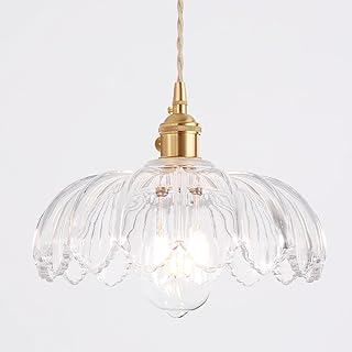 Pendant Light with Clear Scindapsus Glass Lmapshade, Brass Vintage Penda...
