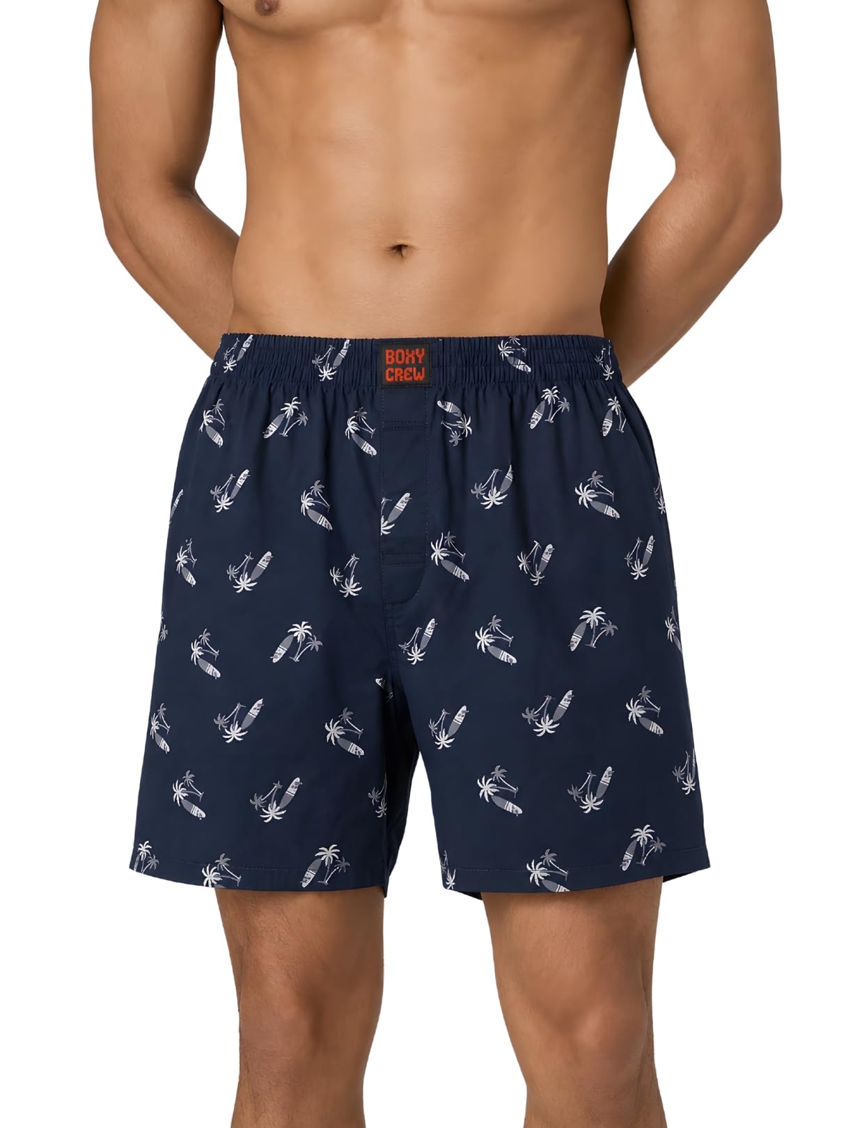 Men's 100% Cotton Printed Boxer Shorts with Dual Side Pockets, Fabric-Covered Elastic Waistband and Classic Woven Fit for Lounging, Nightwear & Homewear - Navy Blue, Style MBX025-image-38