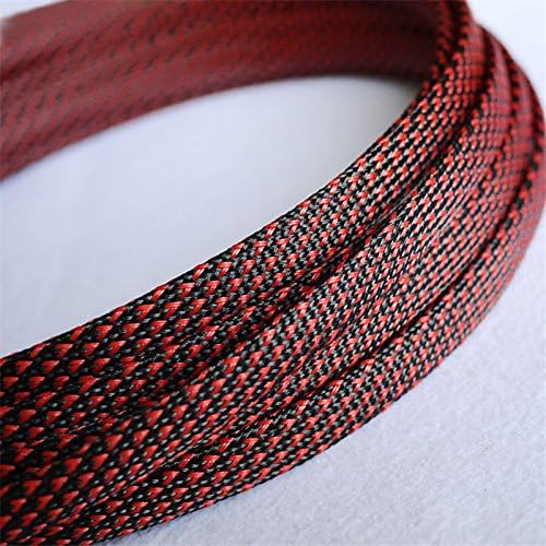 10m / 30 Meters Red & Black 12mm PET Expandable Sleeving High Density Sheathing Plaited Cable Sleeves - (Length: 30M)