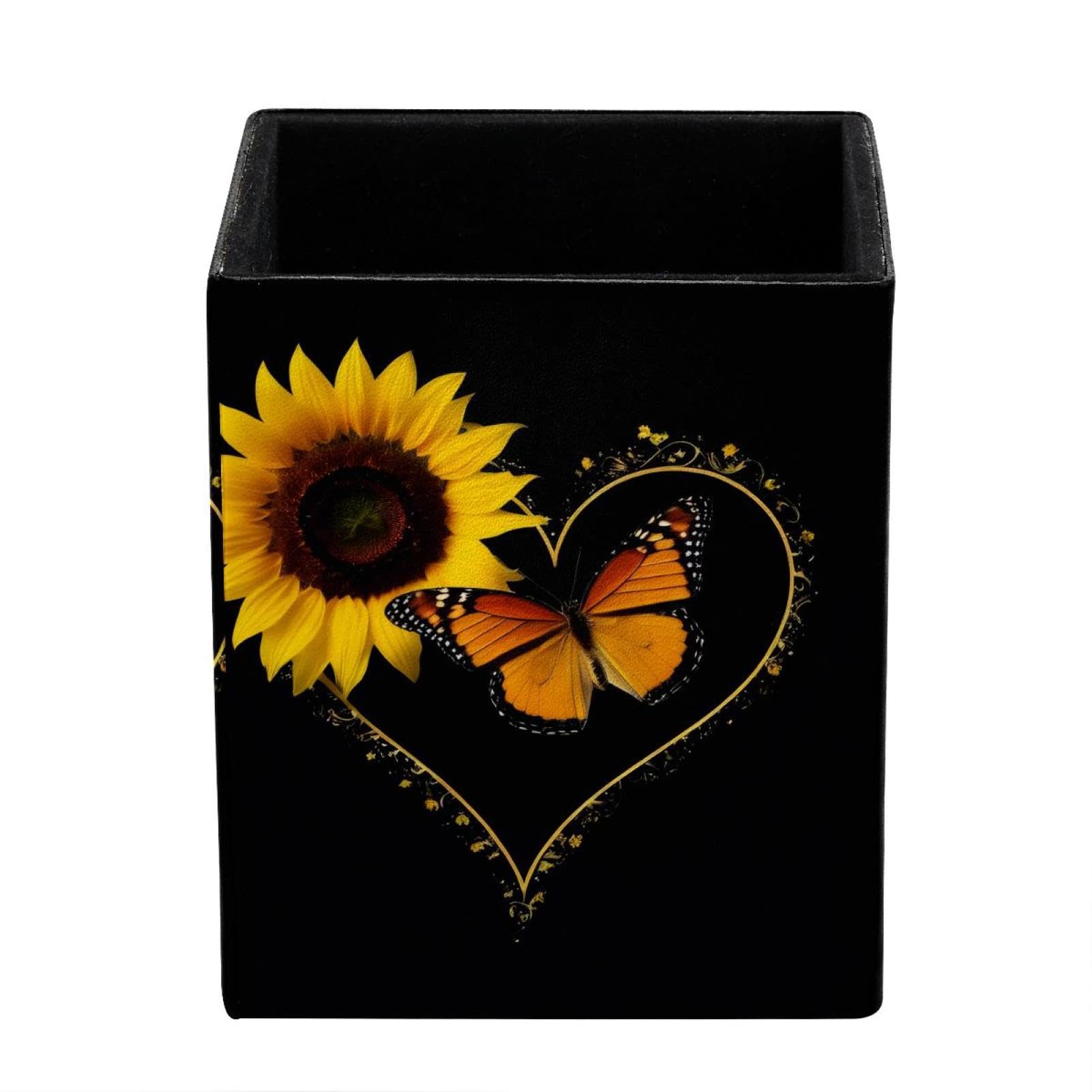 FWJZDSP Pen Pencil Holder for Desk, Heart Shaped Sunflower Desk Pen Organizer Desktop Supplies and Accessories for Women Girls, Pen Cup Pencil Caddy for Office Home Art Supply