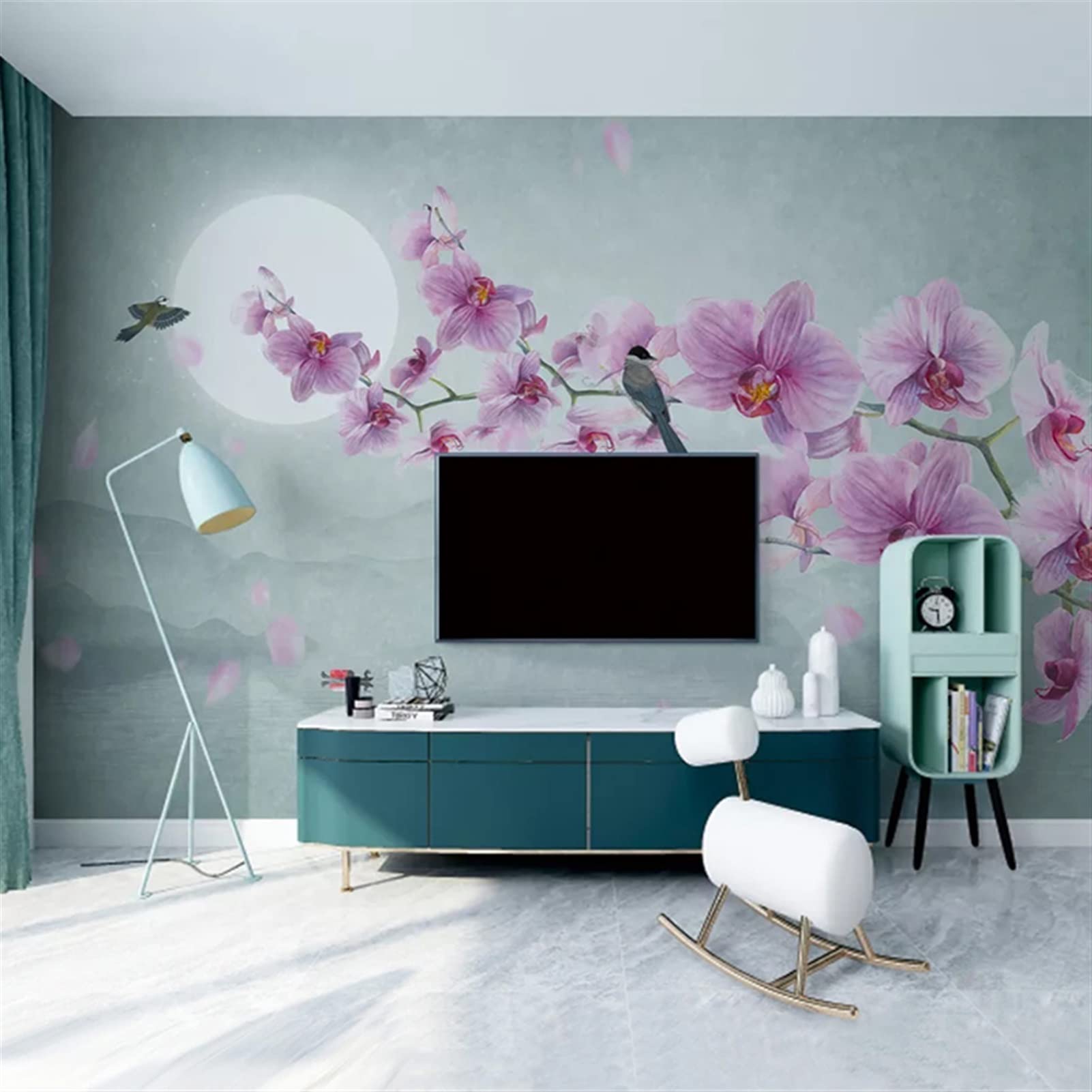 Adesivo Da Parete/Carta Parati Foto wallpaper fiori dipinti a mano fiori uccelli farfalla orchidea murales soggiorno camera da letto home decor 3D non autoadesivo / autoadesivo murale Decorazione Mura