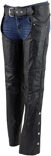 Xelement 7701 Women's Black 'Braided' Leather Motorcycle Chaps - 8