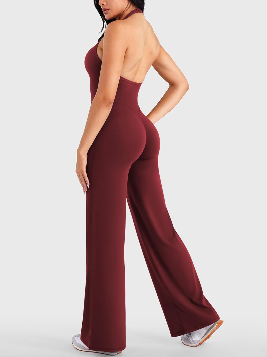 VOYJOY Women Workout Jumpsuit Halter Straight Leggings Jumpsuits Hidden Scrunch One Piece Yoga Gym Adjustable Strap Rompers - Image 2