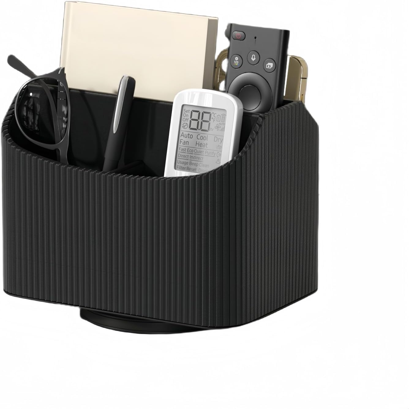 360 Degree Rotating Leather Remote Control Box Home Living Room Desk Stationery Storage Box (Black)