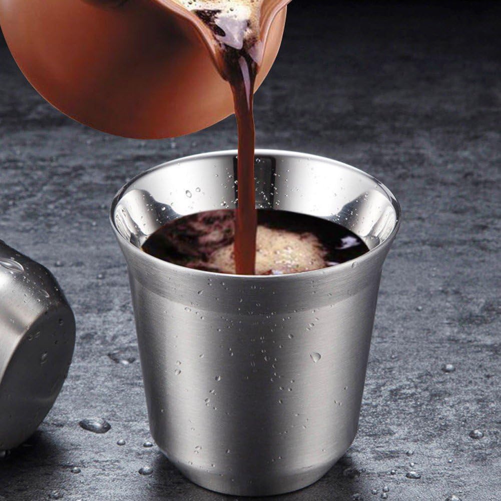 Kubek do espresso ze stali nierdzewnej 80 podwójnych ścianek, stal 304 Demitasse ze spodkiem do użytku domowego.
