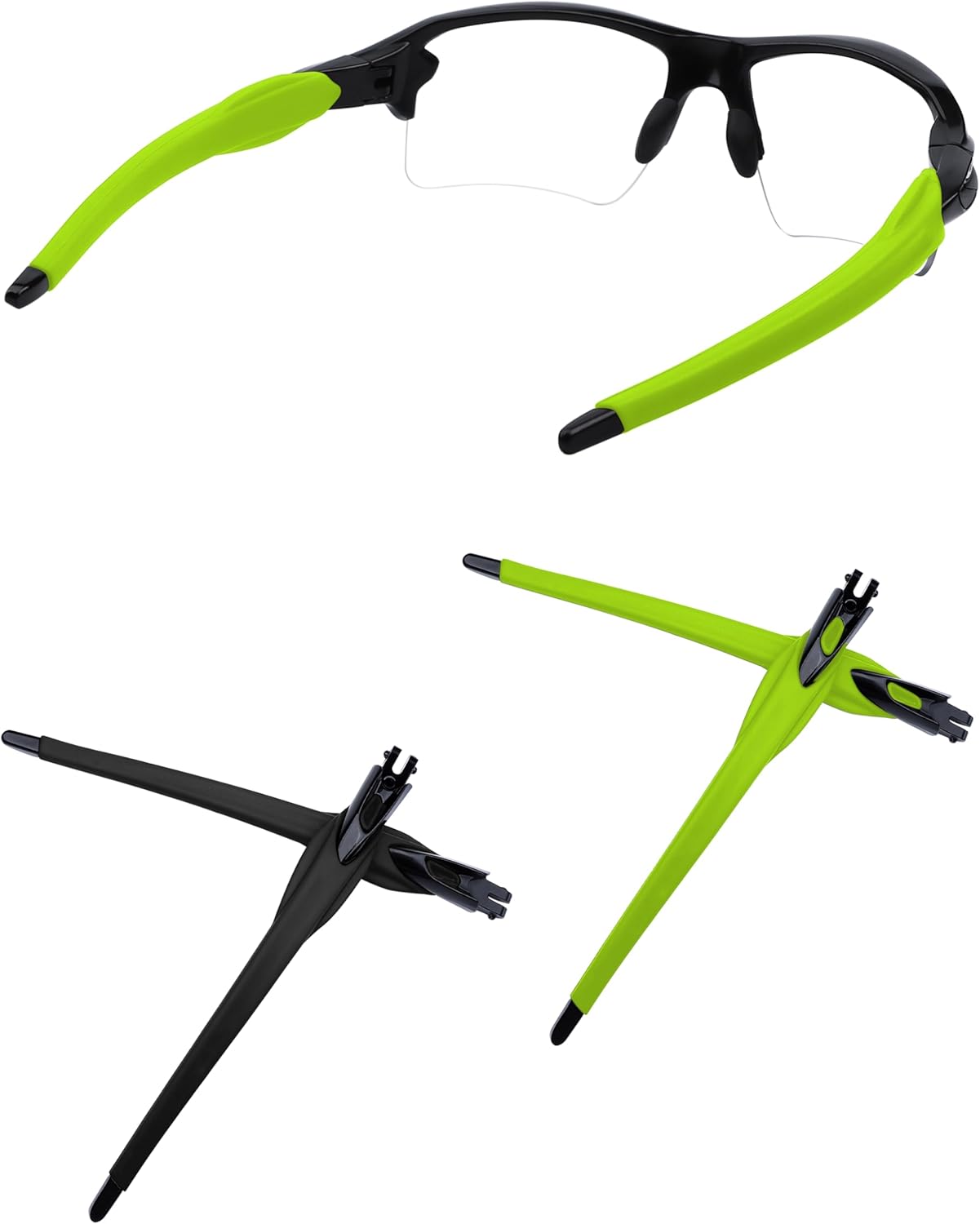 2 Pairs Replacement Temples Arms Legs Compatible with Oakley Flak 2.0/ Flak 2.0 XL Sunglasses-Black - Black&Light Green