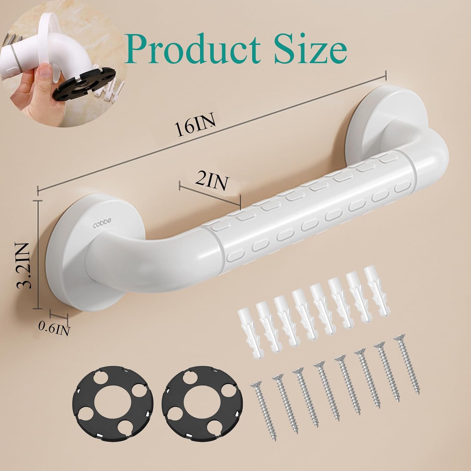 16 Inch Grab Bars for Shower and Bathroom, 2 Packs Stainless Steel White Shower Handles for Seniors, Elderly, Injury, Disabled & Pregnant Women, Wall Safety Anti-Slip Bath Tub Hand Rails